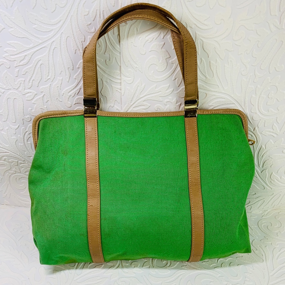 vintage green canvas handbag double strap